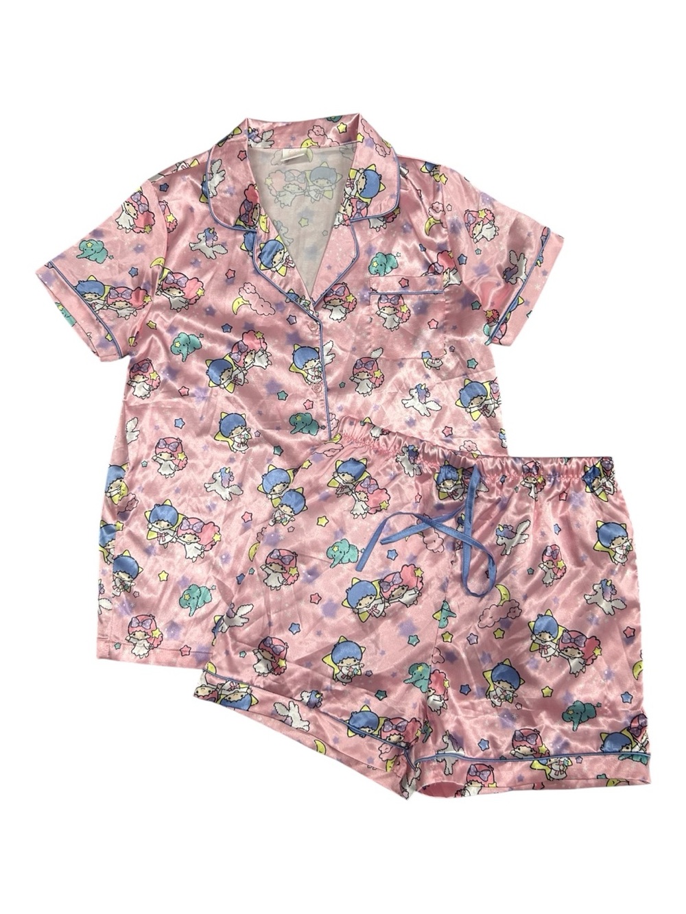 Sanrio Little Twin Stars 2-Piece Pink Satin Pajama Set Size S